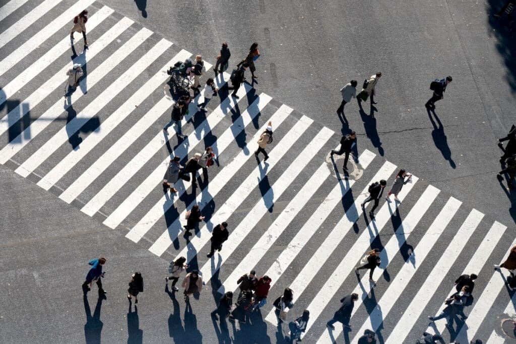 pedestrians crossing a crosswalk